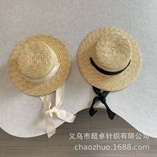 韩范麦秆草帽儿童法式大檐品质草帽