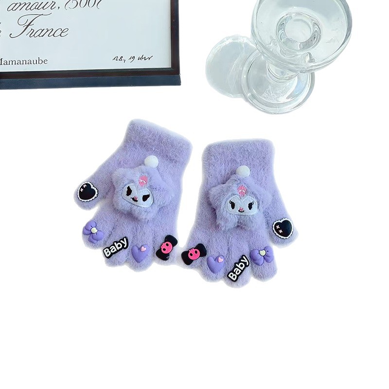 Guantes para niños otoño y invierno niñas calientes niños y niñas estudiantes de primaria escribiendo bebés cinco dedos guantes antifría de dibujos animados