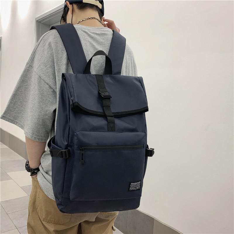 新款双肩背包纯色简约休闲书包时尚潮流大容量轻便背包通勤电脑包