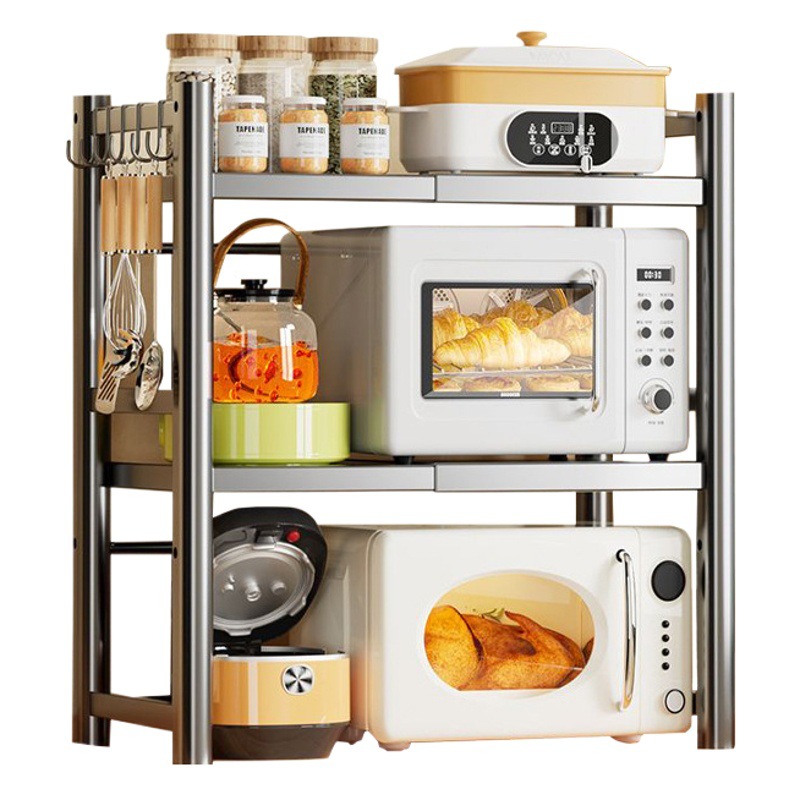 Kitchen Microwave Oven Rack Multi-Purpose Household Countertop Oven Telescopic Bracket Adjustable Double-Layer Storage Shelf