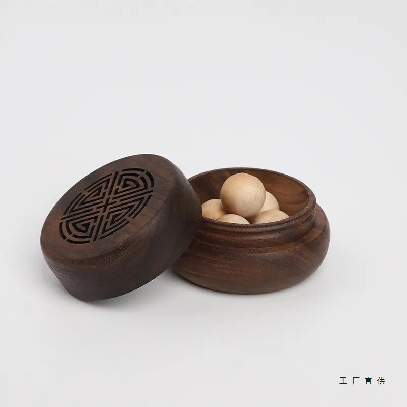 黑胡桃木圆形小球堆扩香木精油散香器创意车载香薰散香盒家居摆件