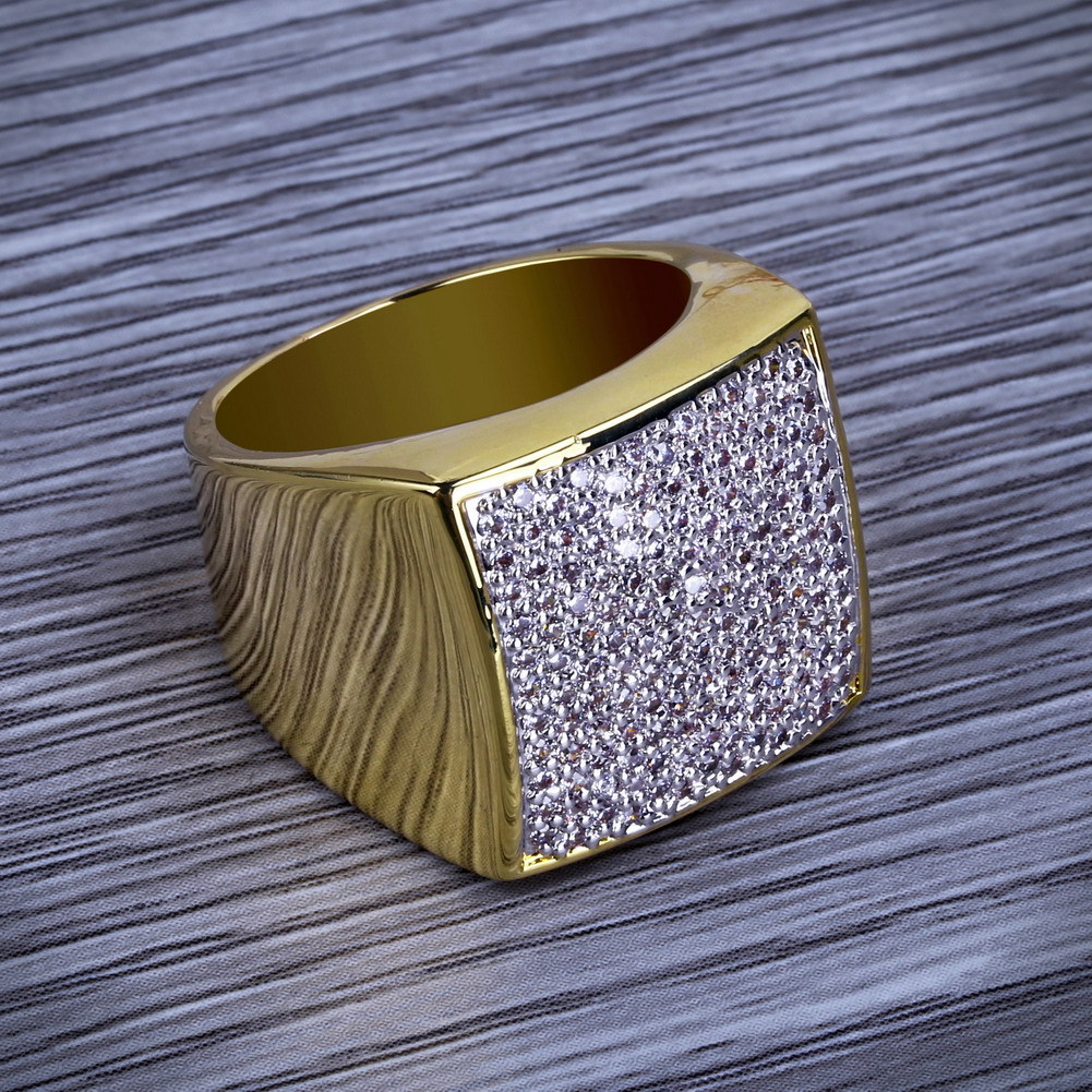 Men's Cuban Link Square Ring With Full Diamonds Hip Hop Style_voghion.com