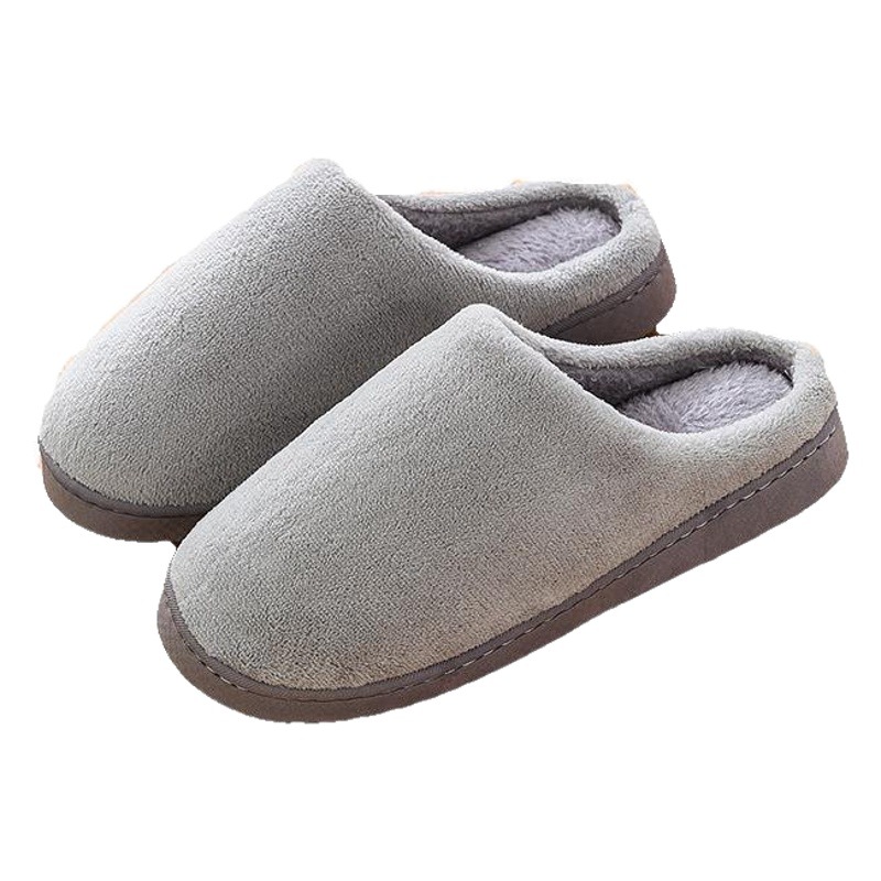 Zapatillas de algodón de lana de coral de invierno hogar cálido piso de confinamiento en el hogar medio envuelto talón color sólido par Zapatillas de algodón femenino al por mayor