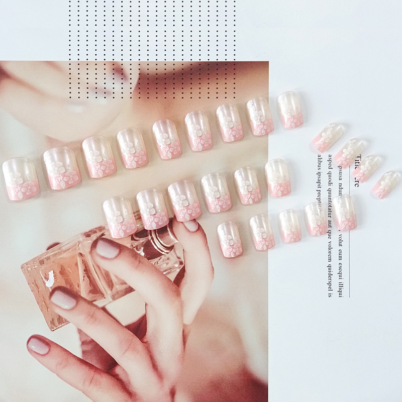 Fresco rosa blanco parche de manicura de moda decoración floral exquisita desgaste de uñas transfronterizas venta caliente dulce ambiente manicura