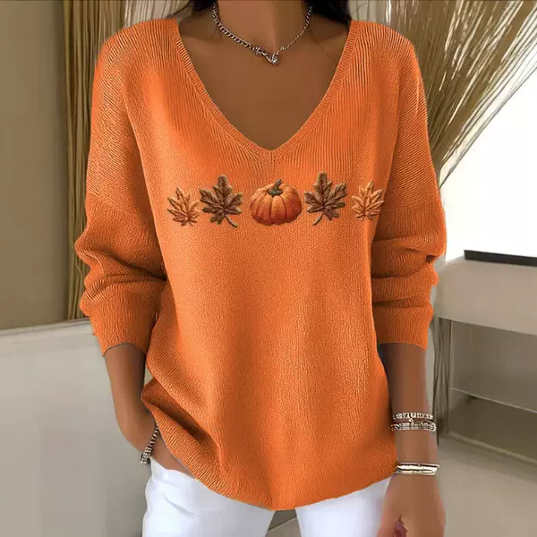 2025外贸跨境独立站新款落肩V领长袖套头3D数码印花女式上衣T恤潮