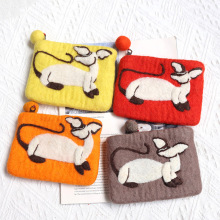 ins风羊毛毡英短暹罗猫零钱包手拿包个性文艺民族风卡套卡包