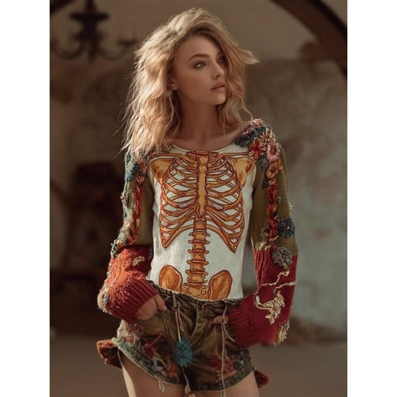 Cross-Border Halloween Printed Hooded Short Popular Imitation Knitted Sweater 2025 Autumn and Winter New American Version Sweater