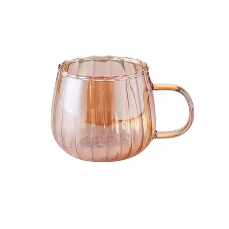 Taza de vidrio de alta borosilicona con rayas verticales gruesas, taza de café, taza de desayuno de leche, taza de agua de bebida de oficina en el hogar
