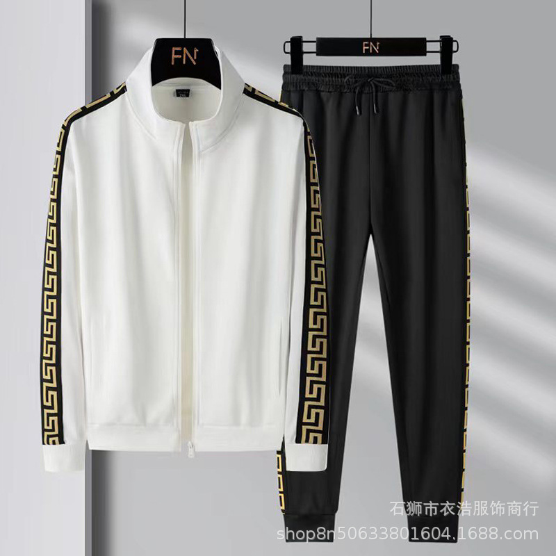 Traje deportivo de los hombres primavera y otoño casual Plus tamaño traje de moda correr ropa deportiva cardigan suéter casual conjunto de dos piezas