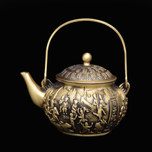 厂家批发拉丝铜壶山水壶铜茶壶铜底座家居创意铜器摆件多款茶壶