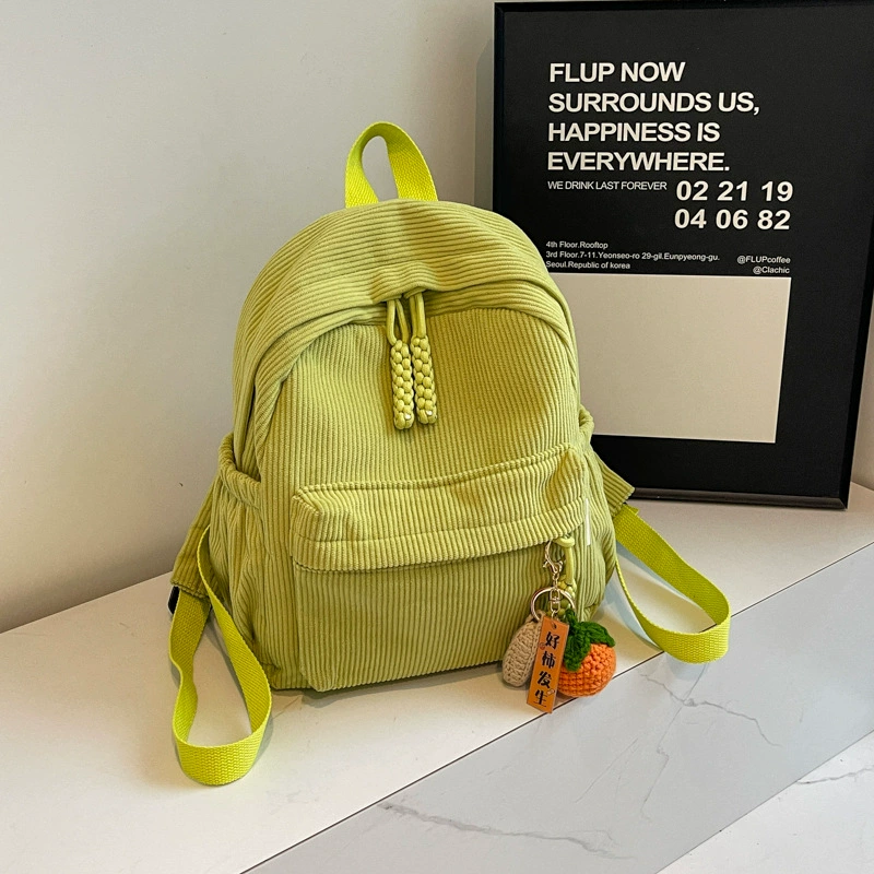 Backpack small shoulder travel bag, city style, corduroy texture, 27×14×30 cm, pendant option