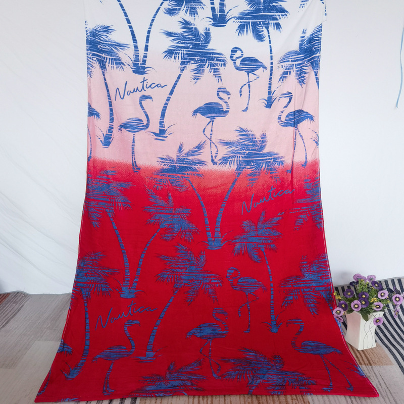 American Norika Original Pure Cotton Cut Velvet Reactive Printing Thickeneded and Enlarged Tropical Ocean Style Beach Towel Large Bath Towel
