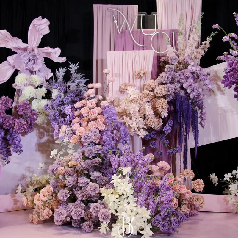 Wedding pink purple artificial road lead flower arrangement decorative hydrangea rose pink palm Wedding pink purple artificial road lead flower arrangement decorative hydrangea rose pink palm