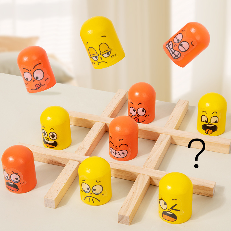 Niños transfronterizos pegatinas emoticon creativas de madera tic-tac - toe juegos de pensamiento interactivos y divertidos