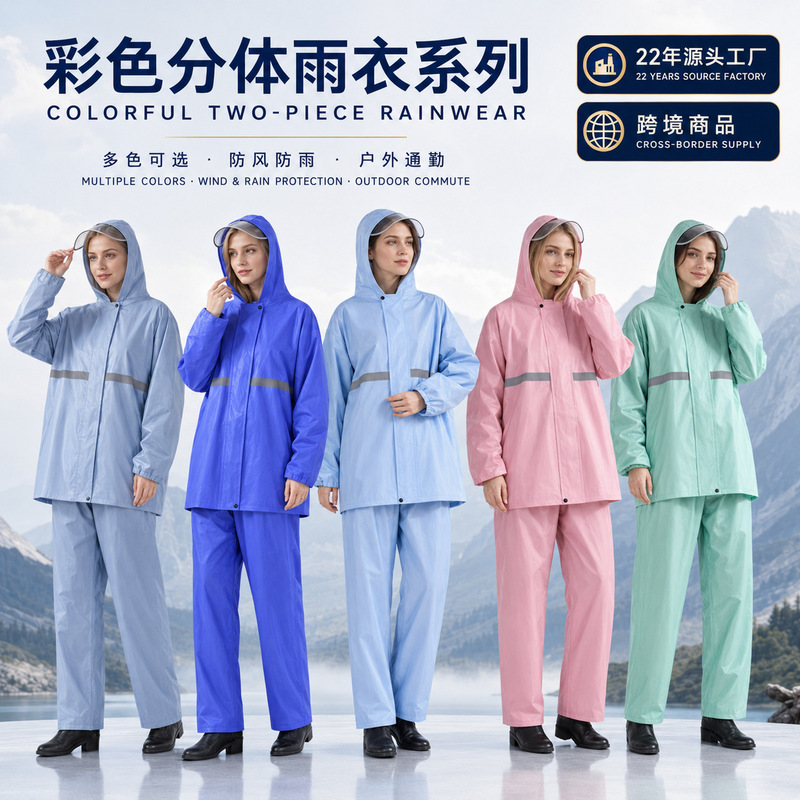 Raincoat and rain pants set, rainproof, for men and women, adult, two-piece, women's full-body, summer Raincoat and rain pants set, rainproof, for men and women, adult, two-piece, women's full-body, summer