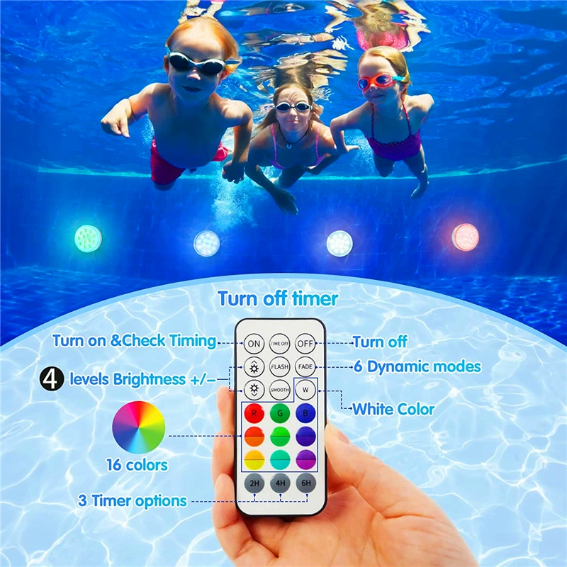 Новая USB-заряжаемая водонепроницаемая светодиодная лампа LED13 RGB с цветоизменением, ПДУ RF, погружная, с таймером для дна бассейна