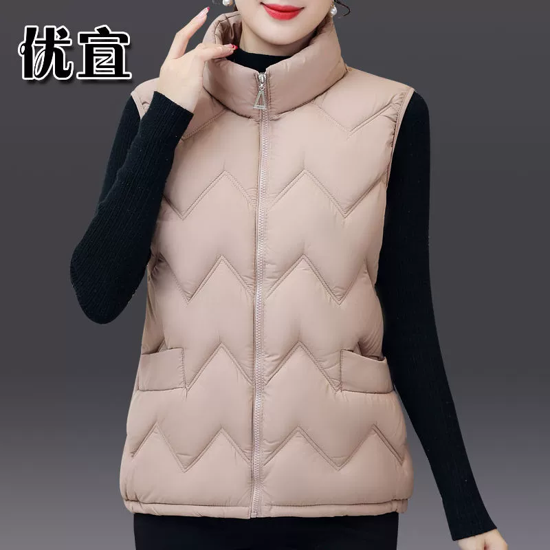 Жилет для среднего и пожилого возраста, Женский легкий пуховой хлопковый воротник-стойка, верхняя одежда, короткий тонкий жилет, хлопковый жилет для матери, зимний теплый