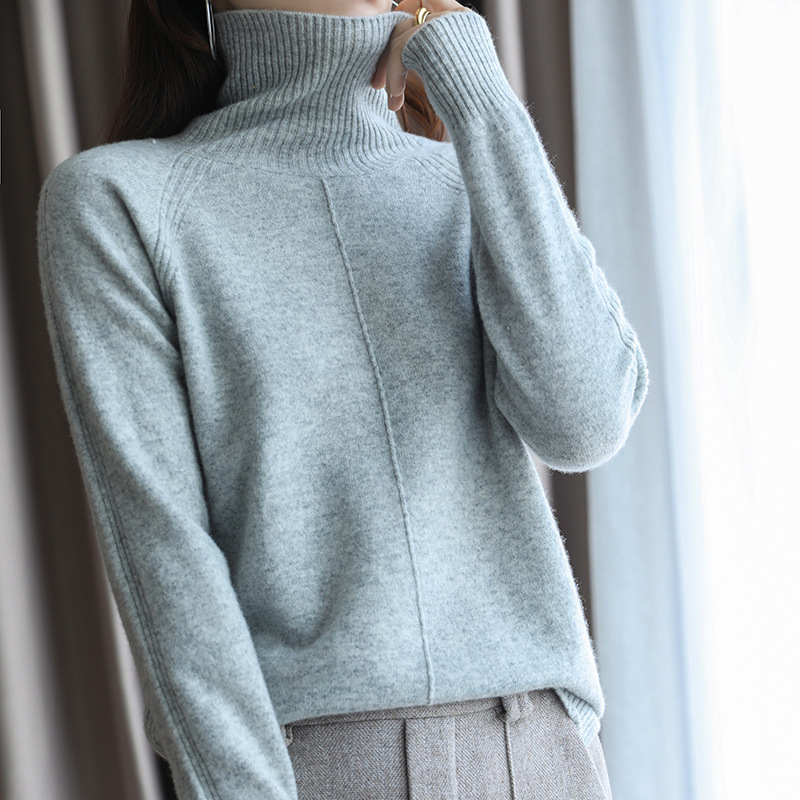 High Lapel Wool Sweater Women's Autumn and Winter New Pile Collar Sweater Korean-style Long-sleeved Solid Color Base Sweater