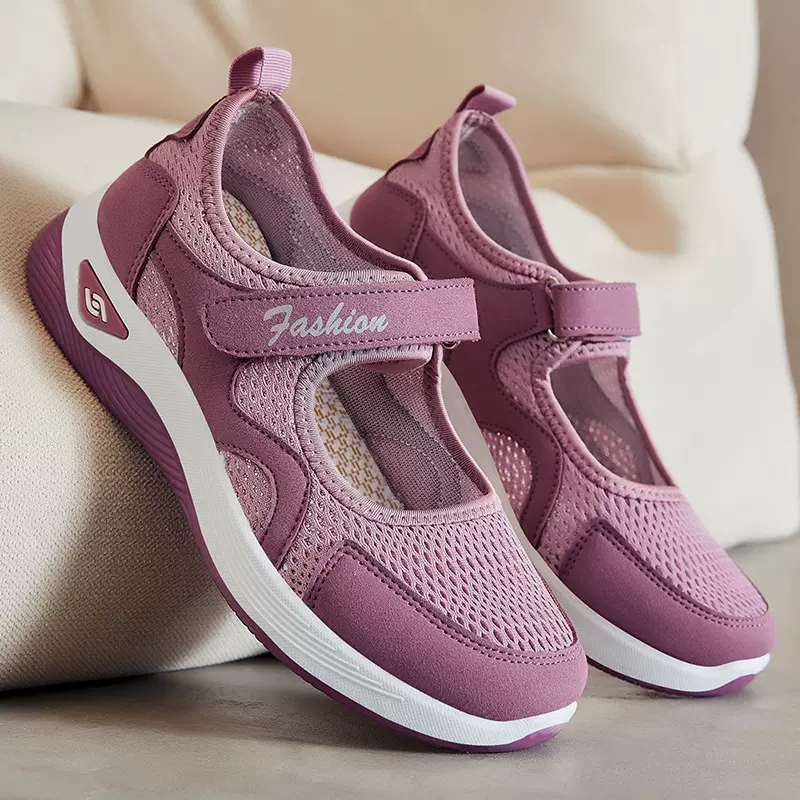 鞋子女鞋百搭中老年妈妈鞋软底不累脚平底鞋透气魔术贴休闲鞋单鞋