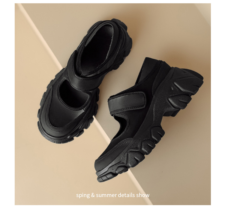Giày Mary Jane nữ đế dày da thật quai ngang khóa Velcro — Đen + lưới, Đen + vải lụa chi tiết 19