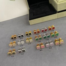 四叶草耳钉女925银针镀18K金天然贝母红玛瑙轻奢高级感耳饰时尚通