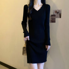 2025秋季新款大码女装长袖针织连衣裙胖新品外穿气质领毛衣打底裙