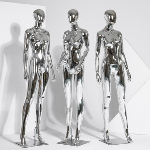 High-grade electroplated female model props full-body display stand women's clothing store window dummy simulation silver model stand