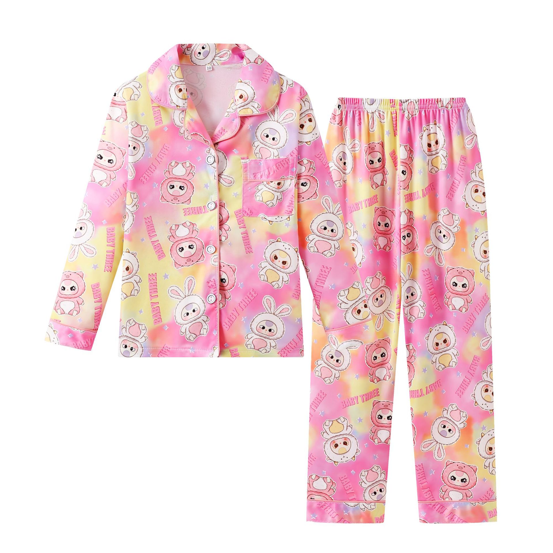 New Children's Pajamas Cartoon Long-sleeved Girls Spring and Autumn Cardigan suit Big Kids Baby Air-conditioning Clothes Home Clothes