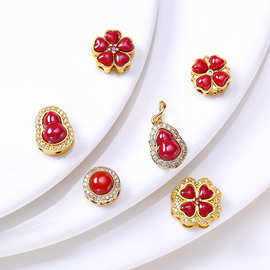 高保色沙金微镶锆石朱砂色手链手串隔珠散珠diy饰品配件编织材料