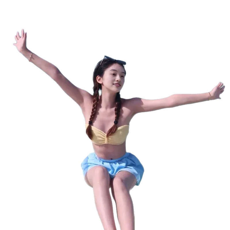 2025 nuevo bikini pequeño pecho recogido para cubrir la carne traje de tres piezas dulce deseo niña traje de baño dividido de alta calidad mujer