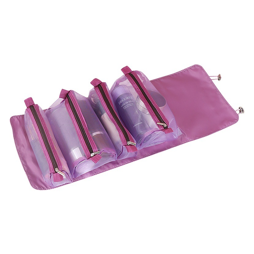Nueva bolsa de cosméticos desmontable Cuatro en Uno bolsa de lavado de almacenamiento de cosméticos de viaje plegable portátil de malla portátil