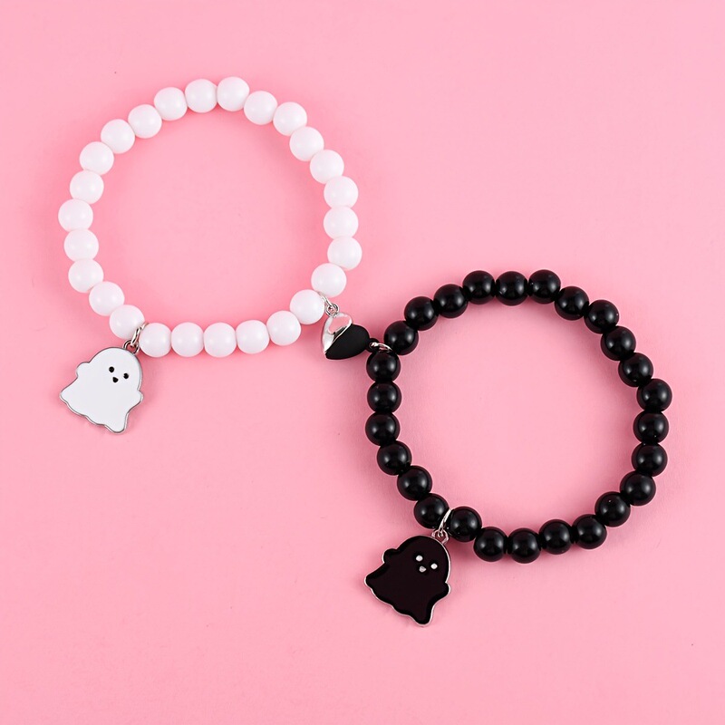 Fashion 2-piece set: girls black and white charm bracelet-fashion friendship jewelry, beads