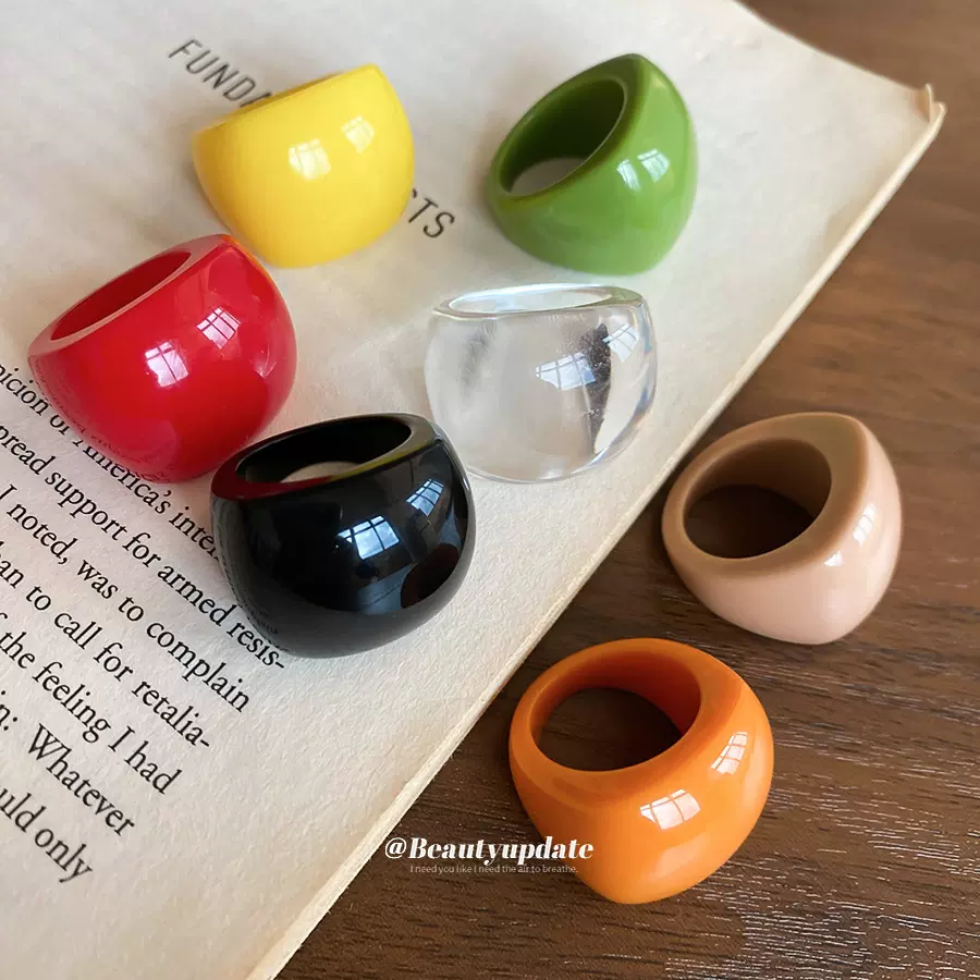 多巴胺树脂几何椭圆戒指森系小清新食指戒时尚简约小众设计感指环