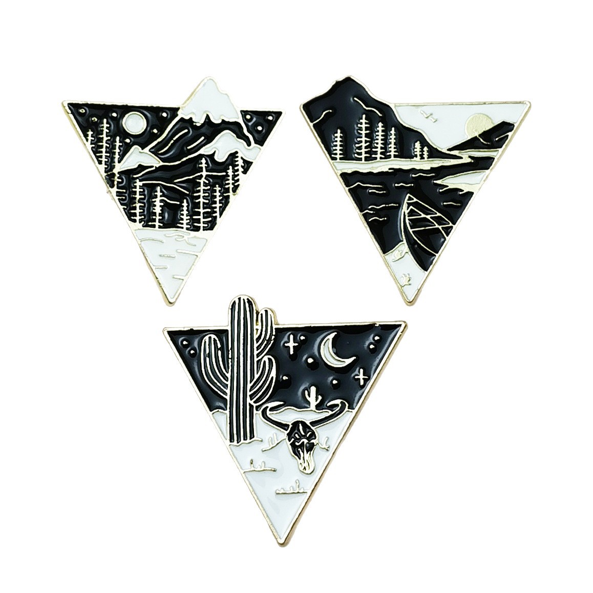 Creativo Xingyue Mountain River Plant Broche Triángulo Geometría Aleación Pin decorativo Medalla Accesorios de vestir Punto transfronterizo