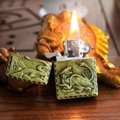 Creative Bronze Relief Kerosene Lighter with Four Divine Beasts: Personalized Cotton-Oil Flint Lighters—Wholesale Advertising