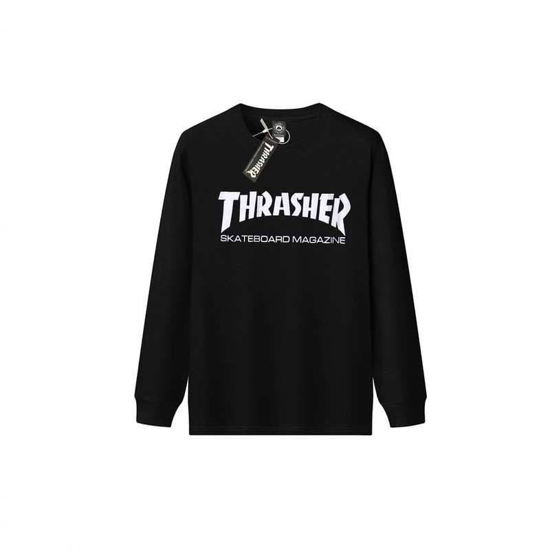 Casual Versatile Thrasher Long-Sleeve T-Shirt with Flame Design, Comfortable Fabric, Unisex Base Layer Top, Couple Style