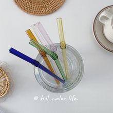 ins复古弯头吸管环保可爱鸡尾酒饮管高硼硅耐高温彩色玻璃搅拌棍