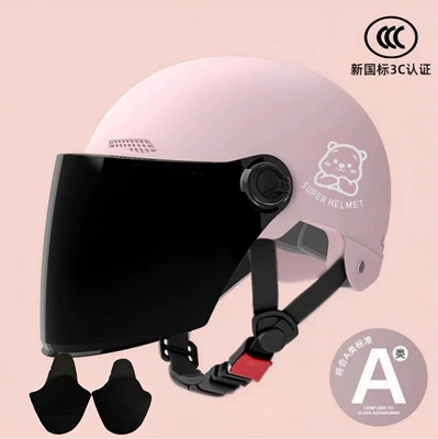 and Women, Battery Car, All-Season – Motosiklet kaskı (dəbilqə) - 02-pink-brown-long-mirror-silver-white-bear-ear-protection