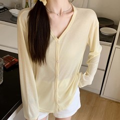 H168夏vネックニットカーディガン女性の薄いタイプのゆったりした外着日焼け止めストールエアコンジャケット長袖上着