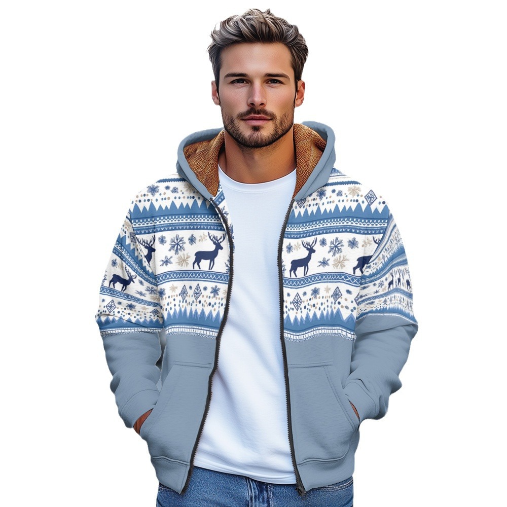 Europäische digitaldruck neue winter männer reißverschluss mit kapuze strickjacke baumwolle jacke D953_voghion.com