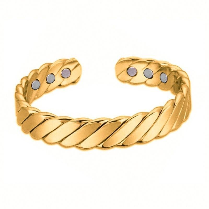 Pulseras magnéticas para parejas, ecológicas, de aleación, populares, a la moda, abiertas, con cinco colores opcionales y diseño a rayas.