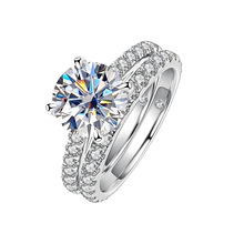 跨境爆款高端925银主石3克拉莫桑戒指女士套戒珠宝现货批发