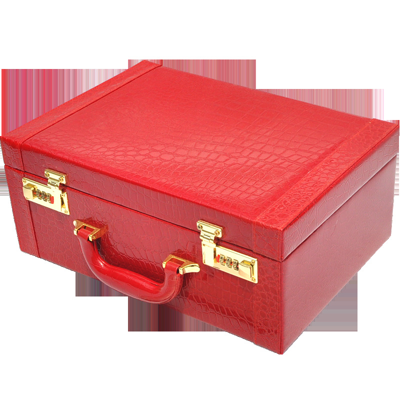 marry Dowry Leather trunk case case portable Lockbox Dowry gules case