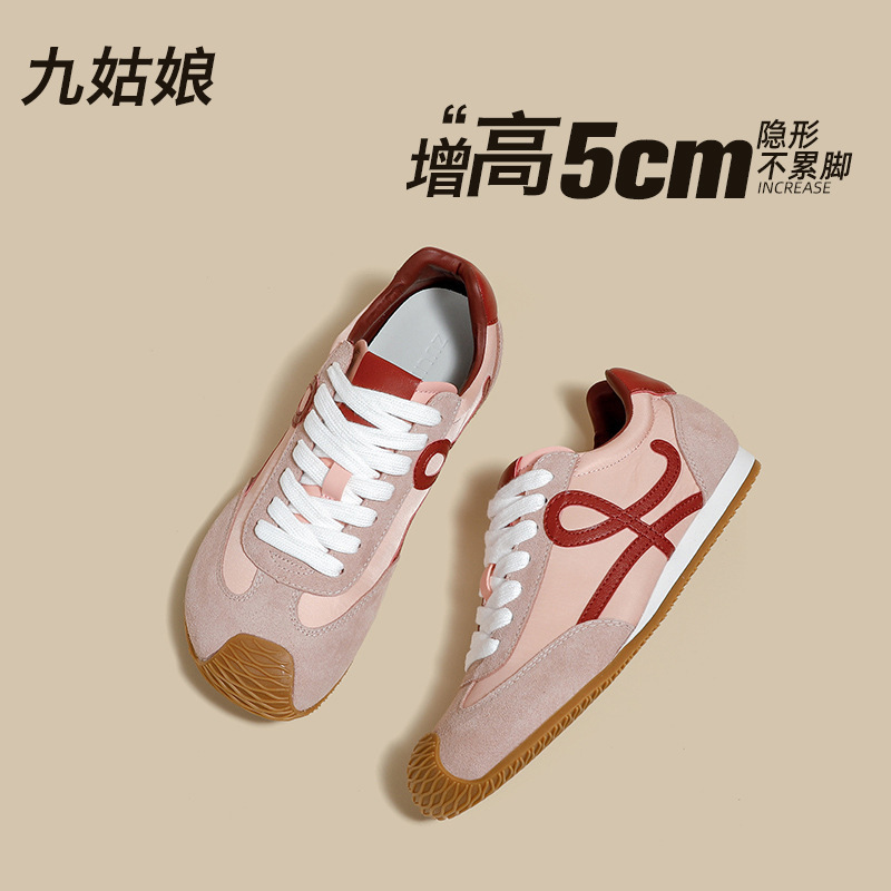 春季新款女鞋复古厚底德训鞋拼色系带休闲阿甘鞋大头运动鞋|undefined