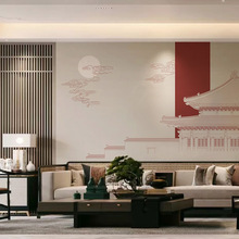 新中式复古国风背景墙装饰壁布酒店饭店壁纸墙纸店铺装修墙布硬包