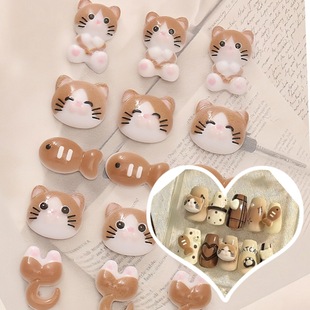 New Morandi Color Nail Art Kitten Fish Accessories Cute Cat Head Cat Butt Resin Nail Art Wear Nail Accessories