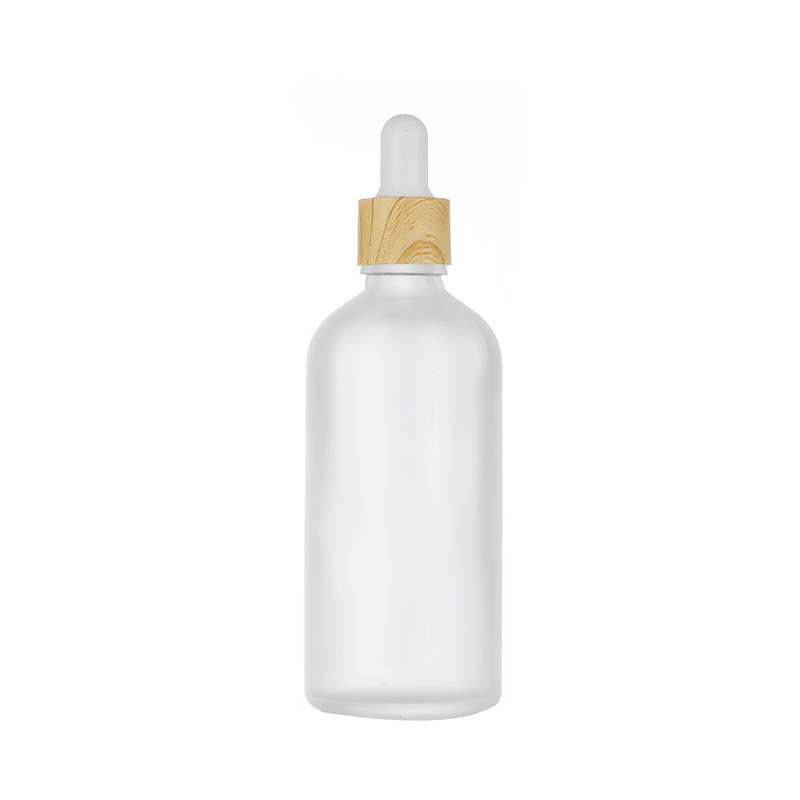 Botella de esencia a prueba de luz con tapa de imitación madera, botella de aceite esencial, botella cuentagotas de vidrio de 5-100 ml, botella para productos de cuidado de la piel, cosméticos