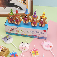 创意爱心小熊生日蜡烛帽子小熊蛋糕蜡烛蝴蝶结可爱熊派对装饰现货