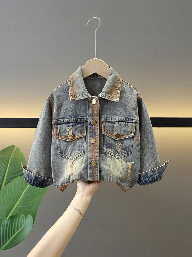 Chaqueta vaquera para niños 7774, estilo retro, primavera y otoño 2026, nueva colección, camisa de manga larga para niños, a la moda