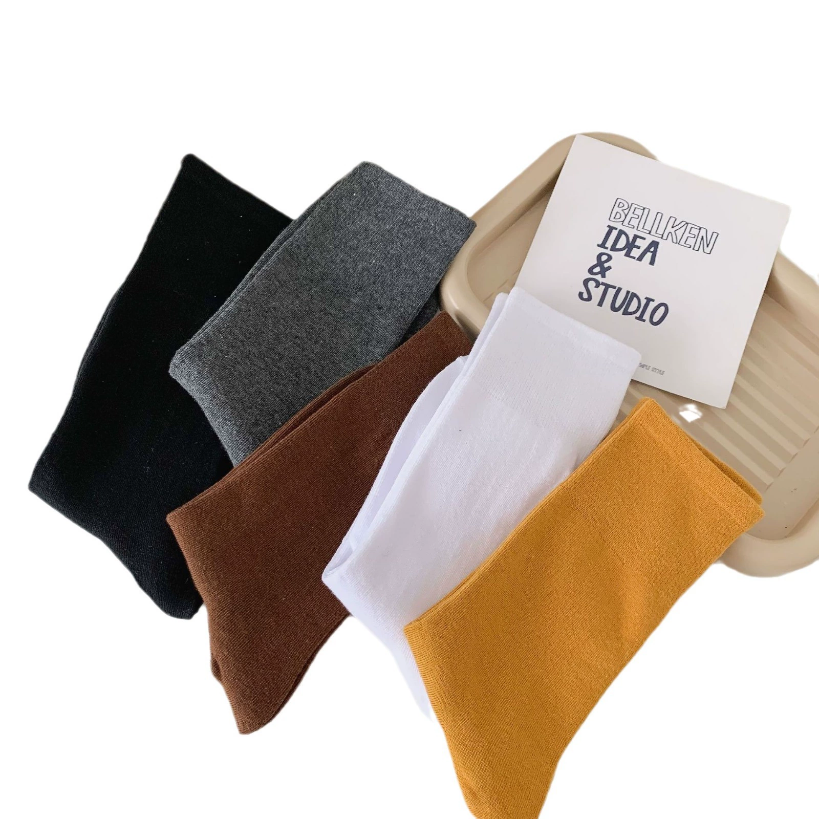 Autumn black knee socks, combed cotton, mid-length